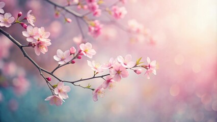 Delicate Pink Blossoms on a Branch in Soft Light