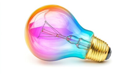 a colorful glowing idea bulb lamp, visualization of brainstorming, bright idea and creative thinking isolated on white background.