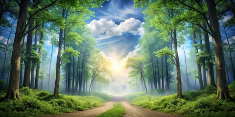 Obraz premium Serene Forest Path Leading to a Sunlit Clearing