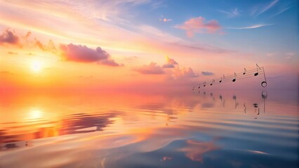 Fototapeta premium Serene Sunset Waters Reflecting a Melody of Musical Notes on a Calm Ocean at Dawn