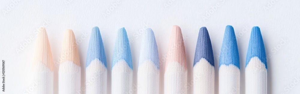 Poster soft pencil strokes creating a gentle gradient with frayed tips arranged in a line for artistic expl