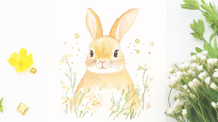 Sophisticated Easter Charm: A Bunny in White Illustration Background