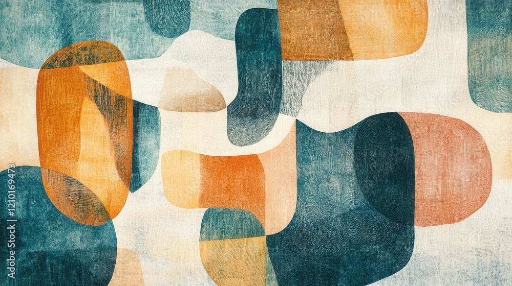 Aufkleber Soft pencil strokes create an abstract composition with shapes in warm and cool tones set against a textured background