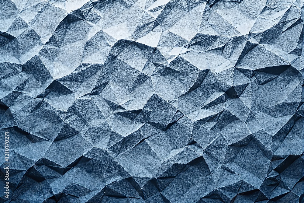 Poster Abstract geometric textured background in shades of blue with sharp triangular patterns and a bright light effect.