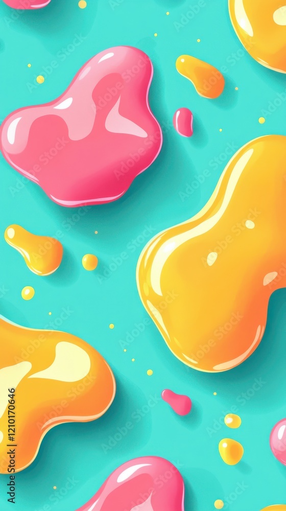 Poster colorful smooth blobs creating a vibrant abstract design with warm peach, coral pink, and yellow ton