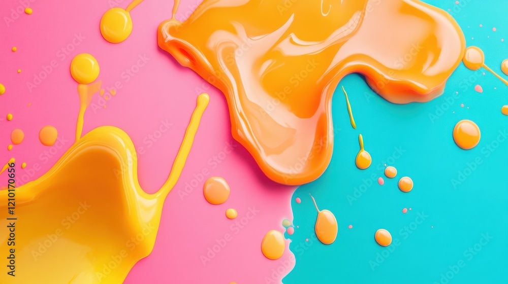 Poster Colorful smooth blobs of paint in warm peach and coral pink shades create a vibrant abstract view