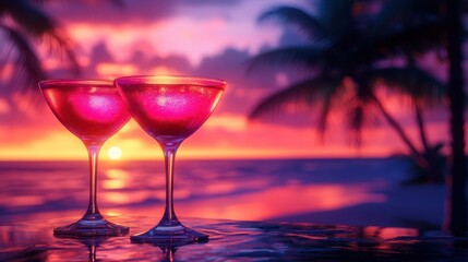 cocktails alcohol drink at sunset beach
