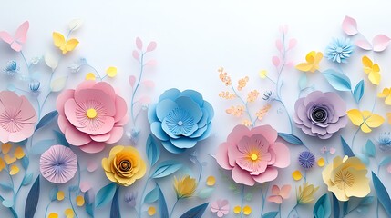 3D paper cut style pastel colors flat white background