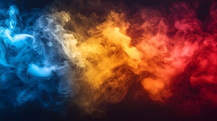 Cinematic Smoke and Fog Swirling in Vibrant Abstract Background with Fiery Red Glowing Yellow Deep Blue and Striking Orange Shades Creating a Moody Atmospheric and Captivating Digital Art Piece