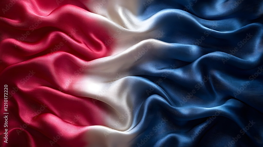 Leinwandbilder Abstract background with a silk fabric texture in a flowing waving pattern featuring the patriotic colors of red white and blue  The image has a modern stylish