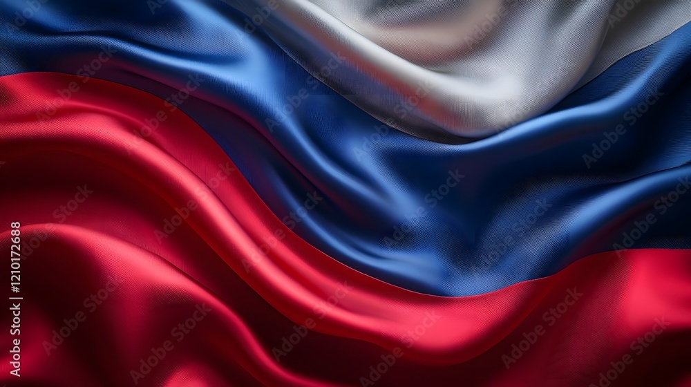 Poster Waving silk textured abstract flag in vibrant red white and blue colors creating a dynamic and elegant background for design advertising or art projects
