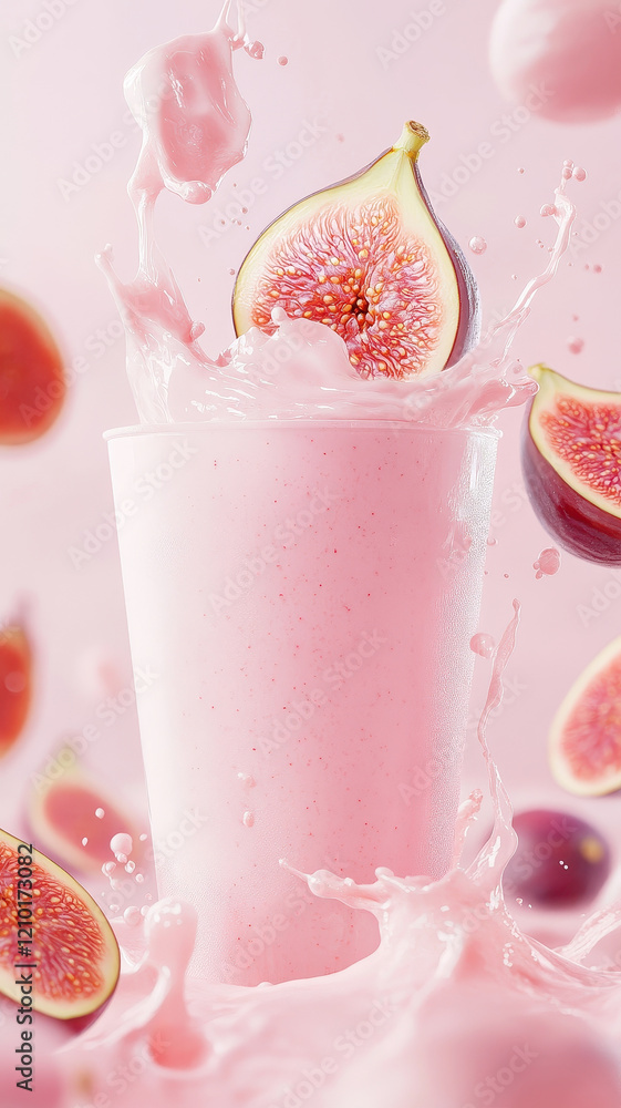 Aufkleber refreshing smoothie splash featuring soft pink tones and fresh figs, creating vibrant and appetizing