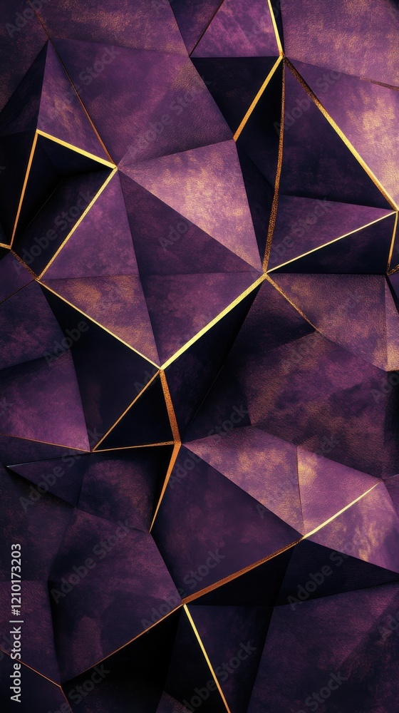 Poster low-poly geometric pattern in deep shades with gold accents creating an elegant abstract design
