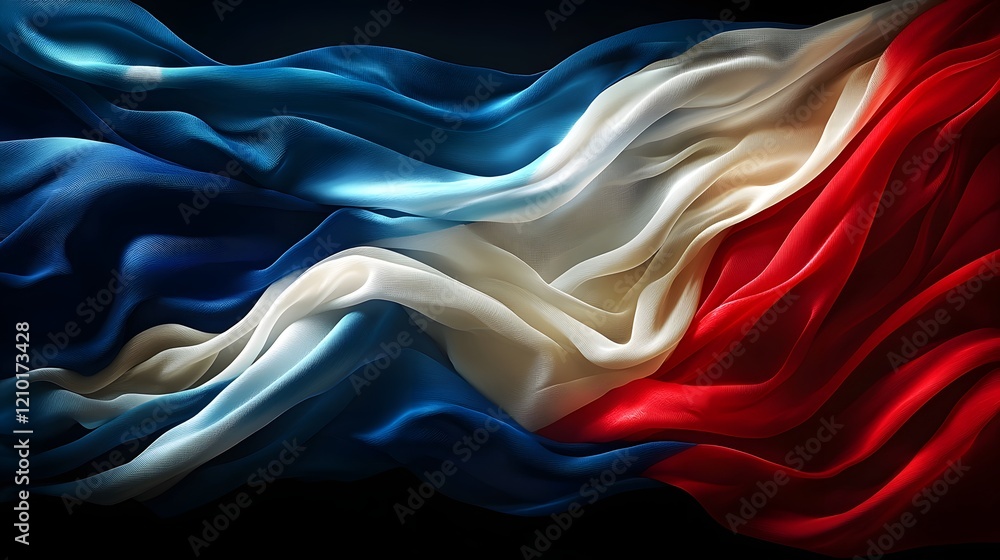 Poster vivid and elegant abstract background of a silk textured flag softly waving with red white and blue 