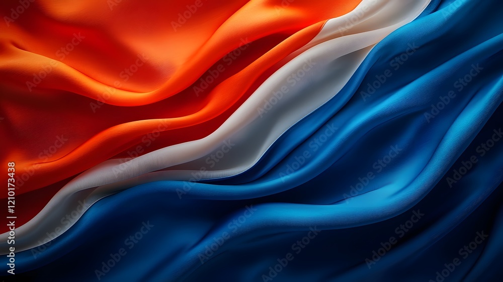 Poster a vivid silk textured abstract flag featuring a stunning blend of red white and blue colors appears 