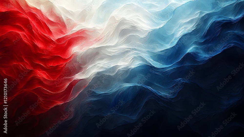 Poster abstract flag in vibrant red white and blue colors gracefully waving in a dynamic atmospheric and ba