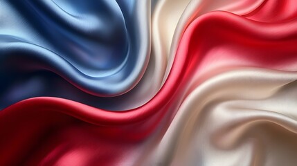 Flowing silk like texture of vibrant red white and blue abstract flag colors creating a dynamic and elegant background  The abstract design features a smooth