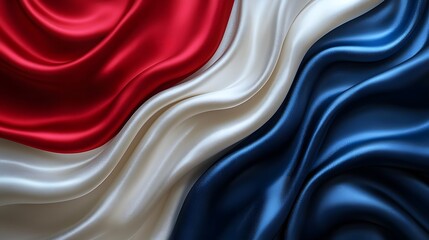 Smooth and Flowing Abstract Flag Inspired Silk Textile Design in Red White and Blue   A Fluid and Graceful Digital Art Background Suitable for Decor Wallpaper Banners and Premium Brand Aesthetics