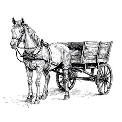 Vintage horse-drawn wagon illustration.