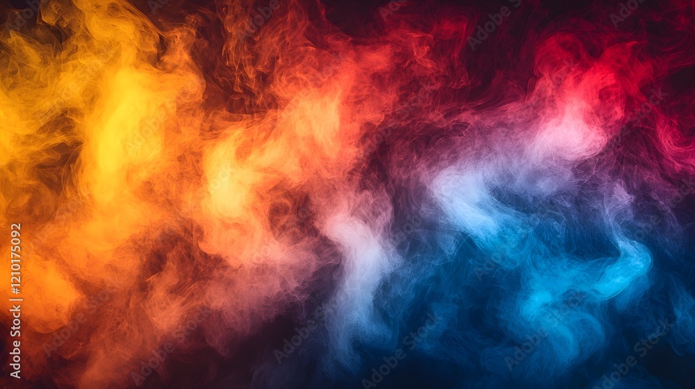 Aufkleber cinematic swirling fog and vibrant smoke in warm and cool tonal abstract background digital art with