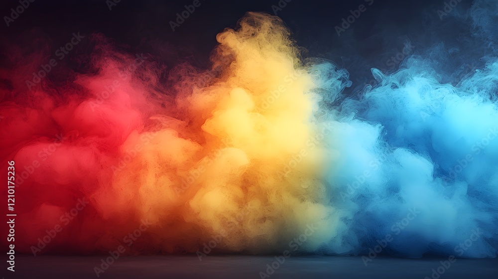 Leinwandbilder cinematic smoke and fog swirling in a captivating display of vibrant red yellow blue and orange shad