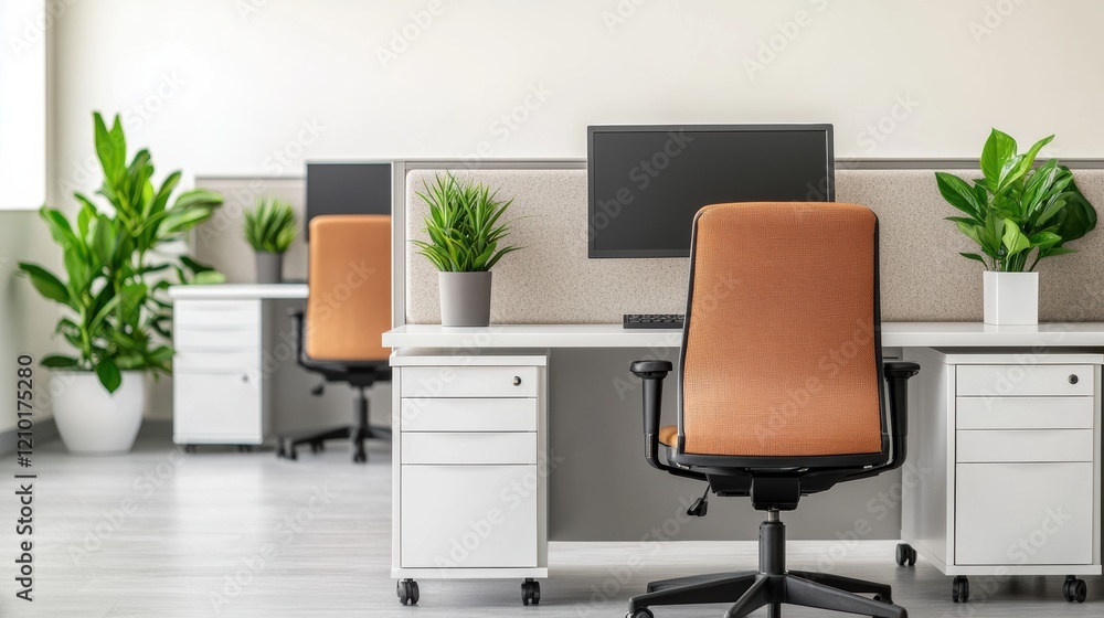 Poster modern office space with plants creating a calm work environment