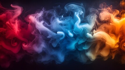 Obraz premium Atmospheric abstract background featuring colorful swirling smoke and fog in bold red orange yellow and blue hues The dynamic and ethereal movement of the mist creates a moody surreal