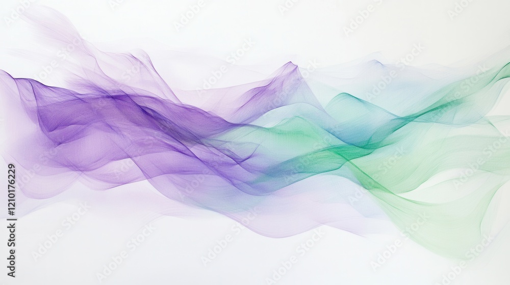 Aufkleber delicate abstract composition with flowing purple and green translucent fabric elements on a white b