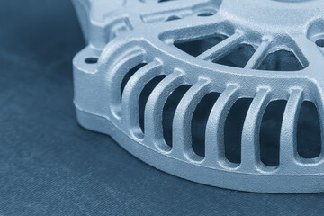 Close up scene the aluminum die casting parts in the light blue scene.