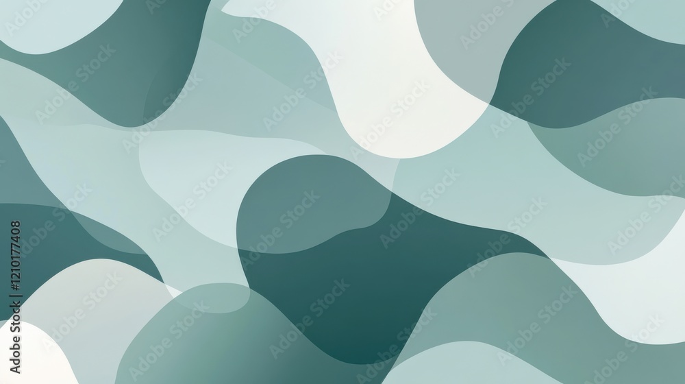 Poster Abstract pattern showcasing muted teal tones in varying shapes and fluid forms creating a calming visual experience