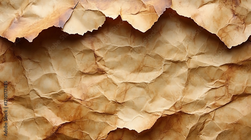 Poster textured brown paper background: a textured brown paper background with deep folds and creases, show