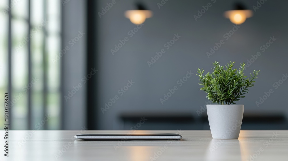 Poster clean minimal desk setup promoting concentration and focus
