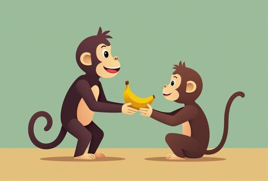 Two Monkeys Exchanging a Banana
