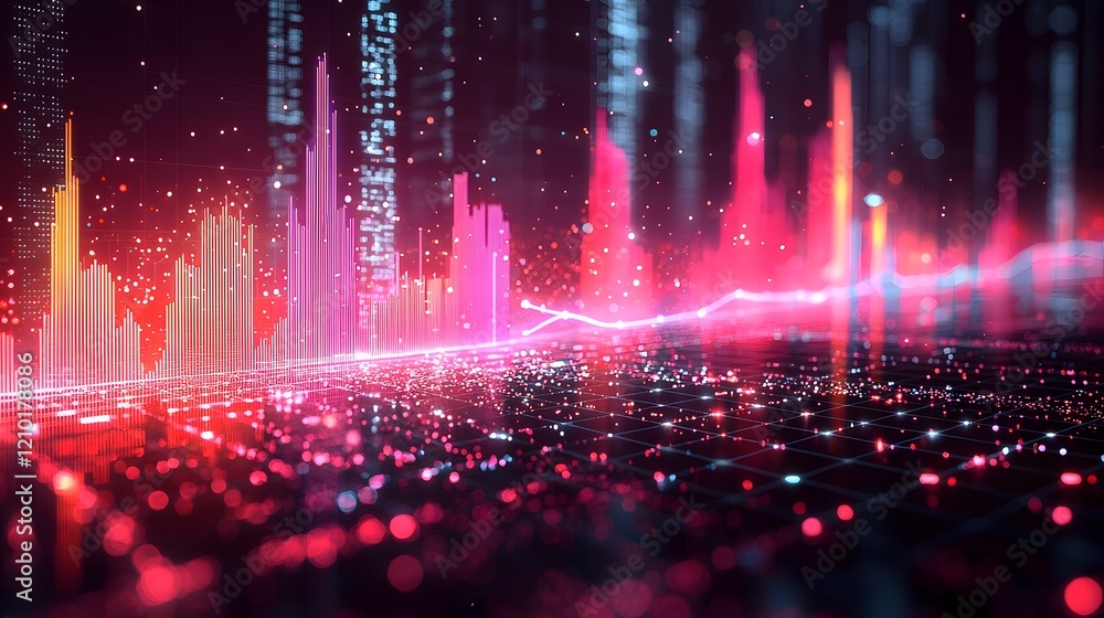 Poster Bright and modern data visualization with dynamic line and bar charts in vivid colors displayed over a soft grid background for clarity and visual impact