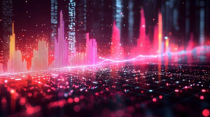 Bright and modern data visualization with dynamic line and bar charts in vivid colors displayed over a soft grid background for clarity and visual impact