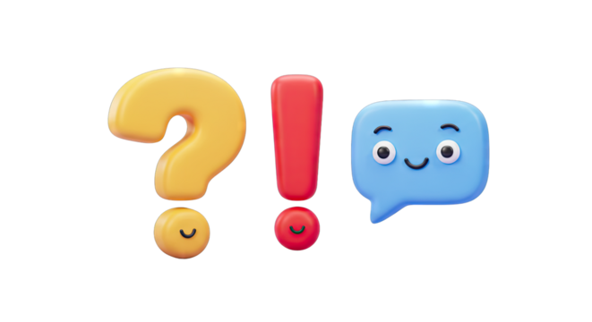 Cute Question Mark Exclamation and Speech Bubble Icons PNG Transparent Background