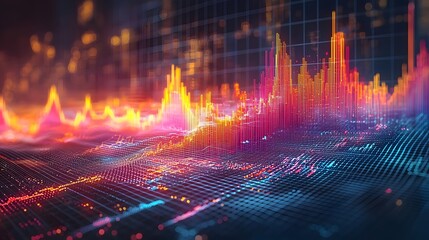 Obraz premium A sleek and clean visual of colorful line and bar charts layered dynamically on a subtle grid background creating a professional and futuristic data visualization concept