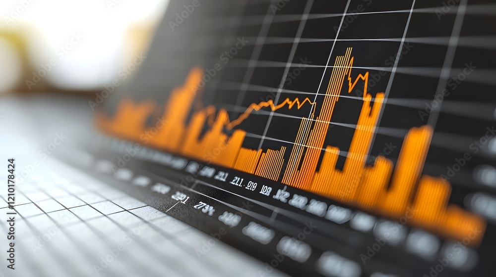 Fototapete Vibrant and professional financial charts and graphs with dynamic lines and bars set against a soft yet organized grid background for a clean and visually appealing data visualization
