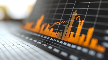 Vibrant and professional financial charts and graphs with dynamic lines and bars set against a soft yet organized grid background for a clean and visually appealing data visualization