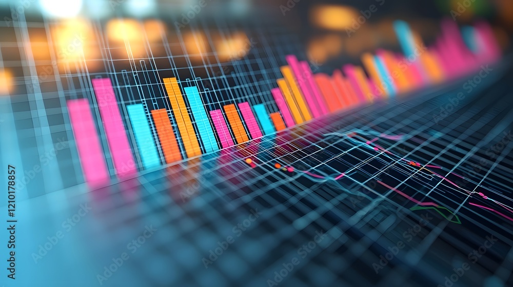 Aufkleber Futuristic and modern data visualization design featuring vibrant overlapping line and bar charts