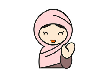 手をふるヒジャブを着けたイスラム教徒女性