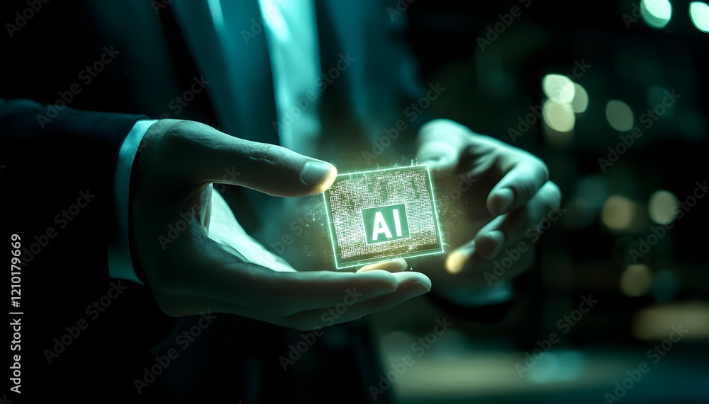 Leinwandbilder futuristic concept of artificial intelligence technology presented by a businessman showcasing a glo