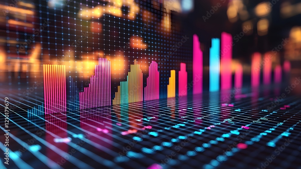 Poster Sleek and Dynamic Data Visualization with Colorful Line and Bar Charts on a Subtle Grid Background for Professional Business Finance and Technology Presentations and Reports