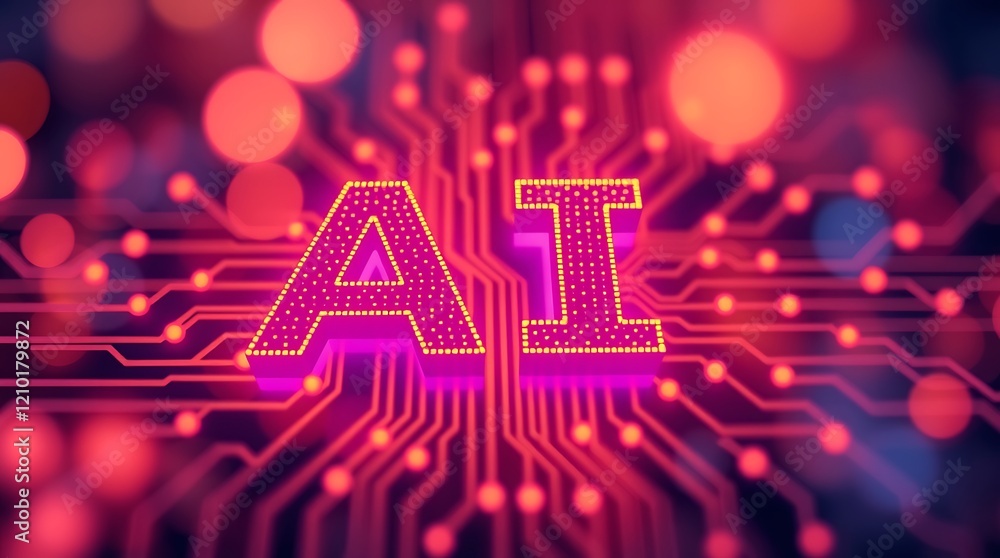 Aufkleber abstract glowing printed circuit board with ai text written on it. glowing ai text. ai revolution, t