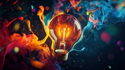 A Lightbulb Surrounded by Colorful Smoke