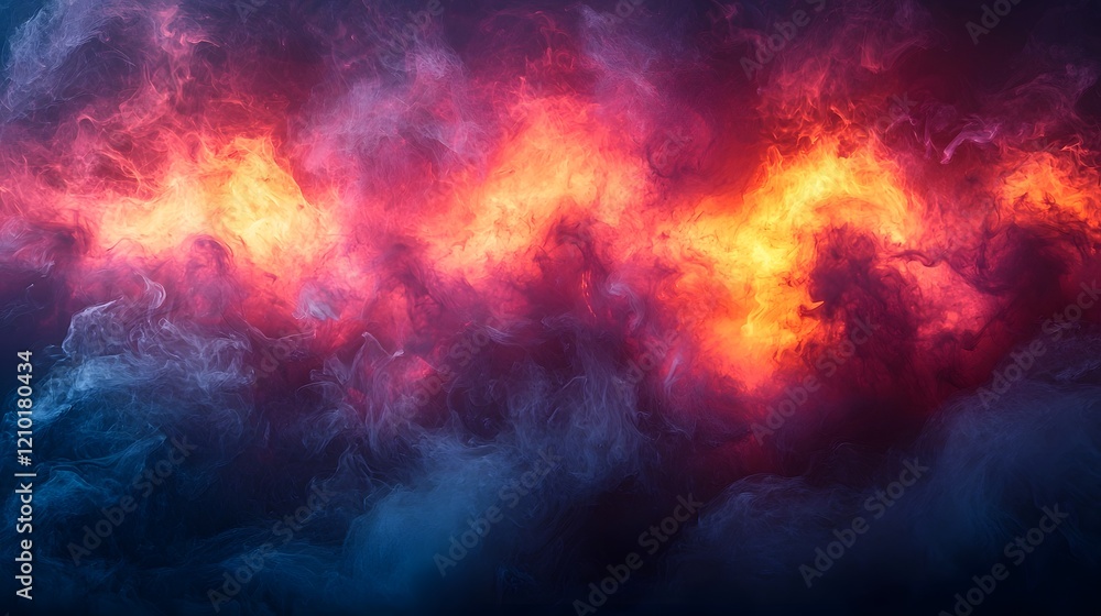Aufkleber swirling inferno of dynamic fog and smoke in bold red yellow orange and blue hues creating an abstra