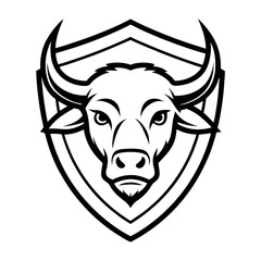 Bull Head in Shield Logo Design - Black and White Vector Art