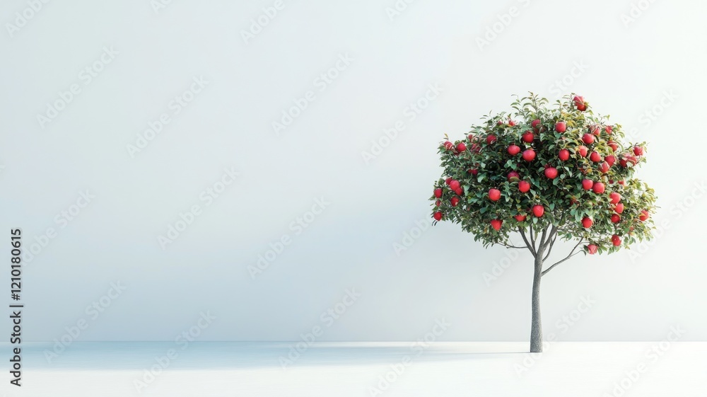 Poster minimalist image of apple tree with ripe red apples against plain background