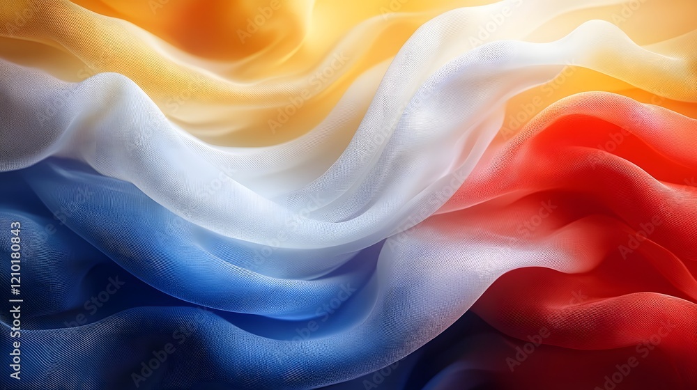 Fototapete Vibrant and Flowing Abstract Background with a Silk Like Waving Flag in the Colors of Red White and Blue Creating a Dramatic and Elegant Patriotic Display