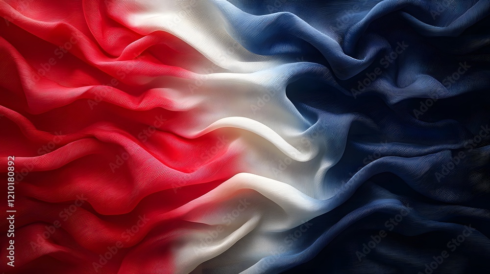 Fototapete abstract background with a silk like waving flag in the colors of the american flag red white and bl